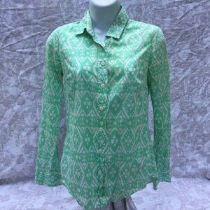 J. CREW Perfect Fit Green Print Button Down XXS